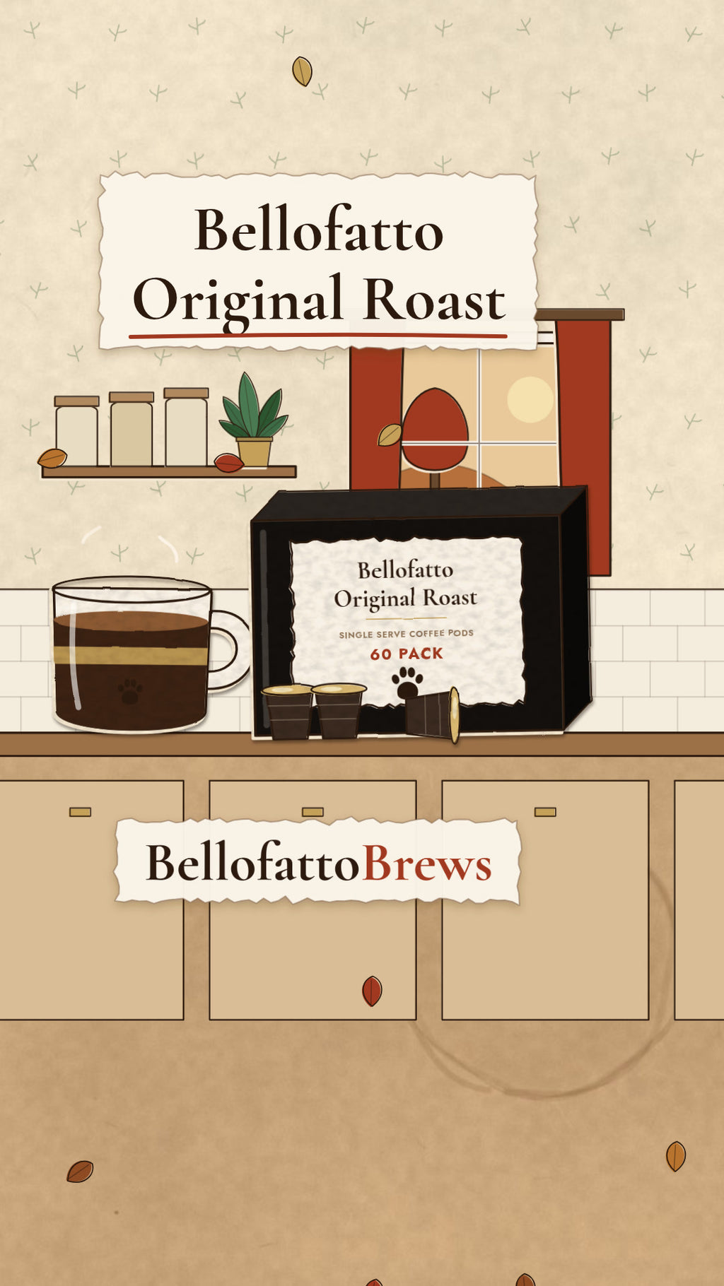 Bellofatto Original Roast | Single Serve Coffee Pods, 60 Pack illustrated hero