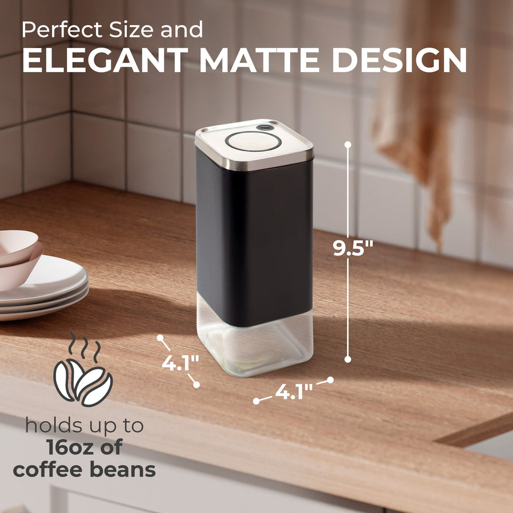 Kaffe Products 16oz square glass storage container with airtight lid, clear glass for kitchen storage and organization.