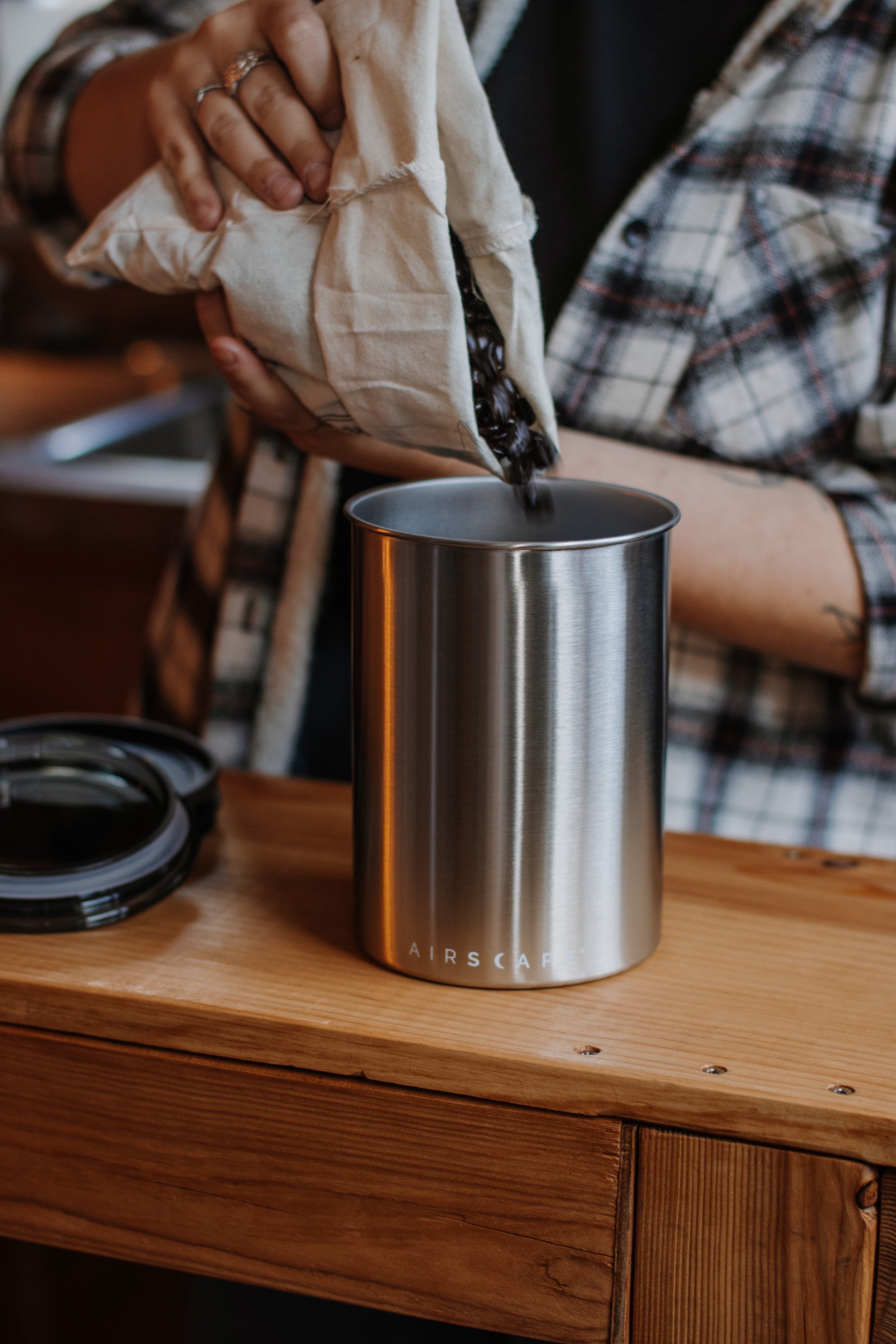Airscape Stainless Steel Coffee and Food Storage Canister - Small (4" / 250g) | Airtight storage to preserve freshness and flavor — BellofattoBrews specialty coffee