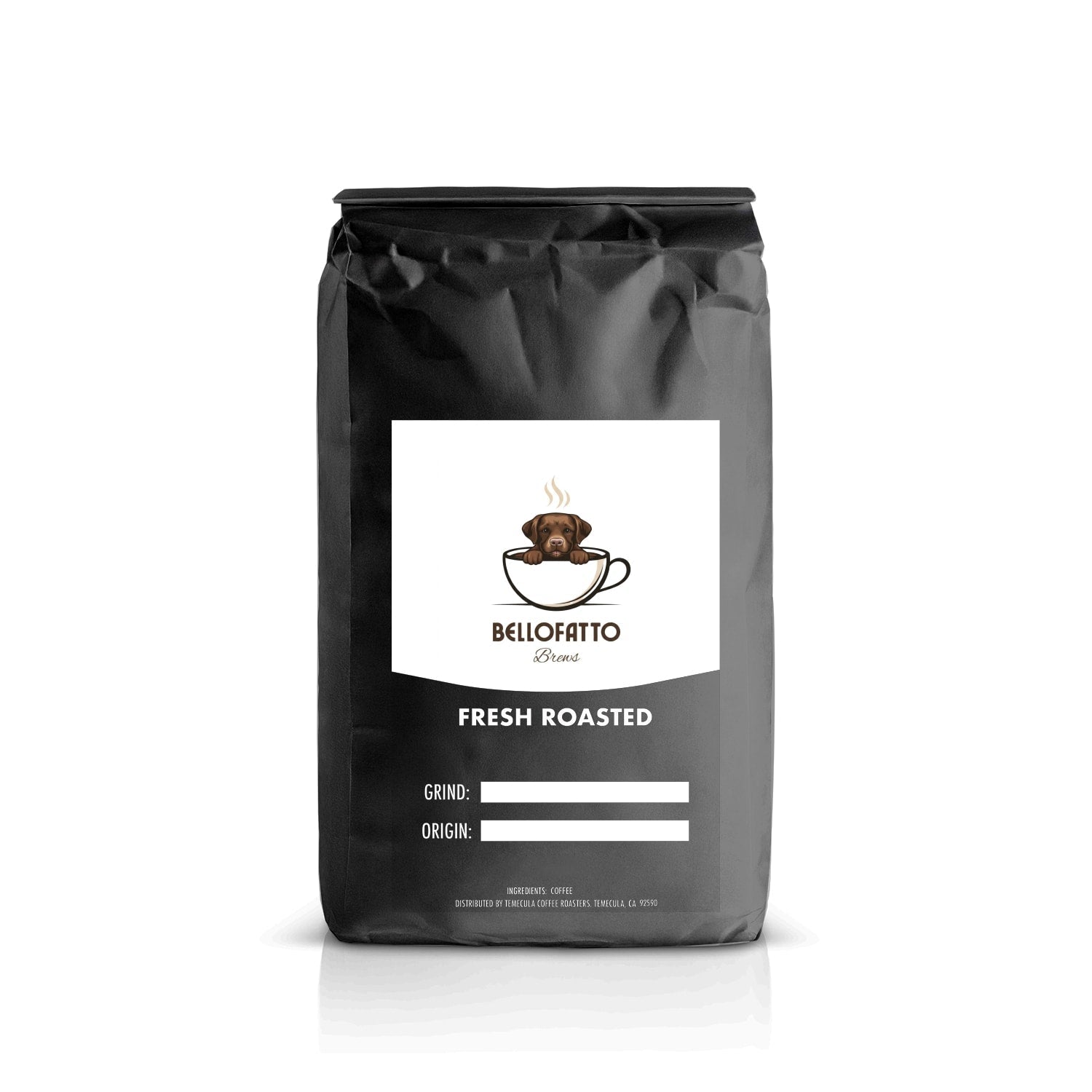 Coarse-ground Hazelnut coffee from Bellofatto Brews in a 12oz bag, featuring rich hazelnut flavor and aroma.