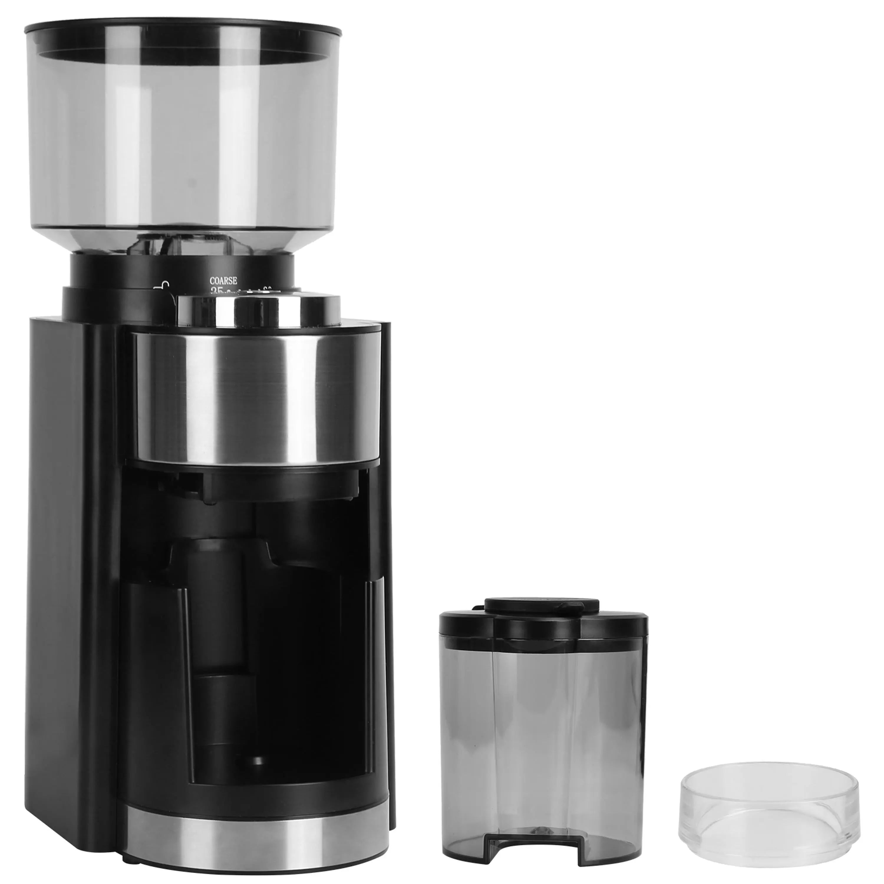 VYSN conical burr electric coffee grinder for home use, black, with 25 grind settings for drip, espresso, French press, and cold brew
